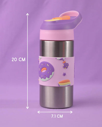 Theoni Siphappy Stainless Steel Straw Sipper-24 Hours Cold & 12 Hours Hot-Anti Skid Silicone Base-Crumbl Purple-400 ml