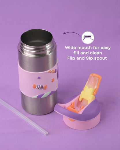 Theoni Siphappy Stainless Steel Straw Sipper-24 Hours Cold & 12 Hours Hot-Anti Skid Silicone Base-Crumbl Purple-400 ml