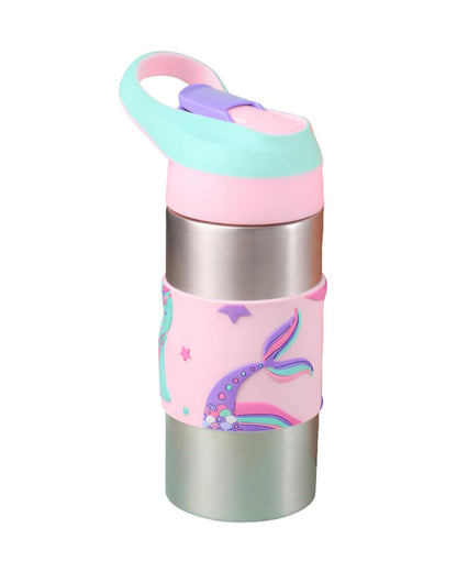 Theoni Siphappy Stainless Steel Straw Sipper-24 Hours Cold & 12 Hours Hot-Anti Skid Silicone Base-Pixi Pink-400 ml