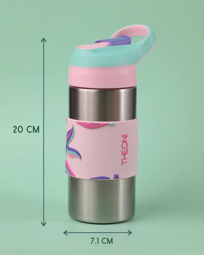 Theoni Siphappy Stainless Steel Straw Sipper-24 Hours Cold & 12 Hours Hot-Anti Skid Silicone Base-Pixi Pink-400 ml