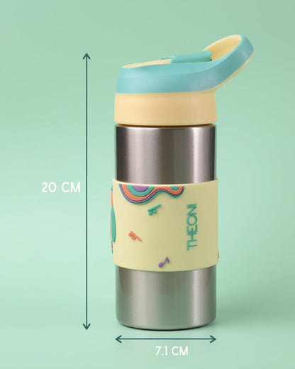 Theoni Siphappy Stainless Steel Straw Sipper-24 Hours Cold & 12 Hours Hot-Anti Skid Silicone Base-Stereo Green-400 ml