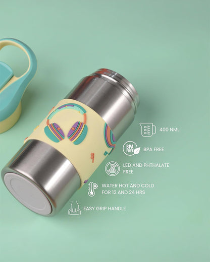 Theoni Siphappy Stainless Steel Straw Sipper-24 Hours Cold & 12 Hours Hot-Anti Skid Silicone Base-Stereo Green-400 ml
