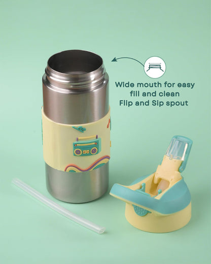 Theoni Siphappy Stainless Steel Straw Sipper-24 Hours Cold & 12 Hours Hot-Anti Skid Silicone Base-Stereo Green-400 ml