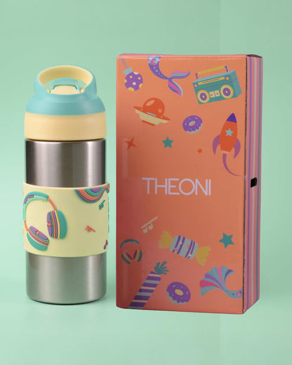 Theoni Siphappy Stainless Steel Straw Sipper-24 Hours Cold & 12 Hours Hot-Anti Skid Silicone Base-Stereo Green-400 ml