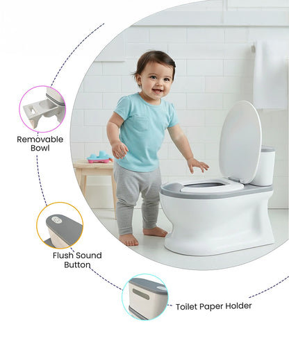 nuluv Baby Potty Seat-with Flush Sound Removable Bowl & Built-in Toilet Paper Holder-12M+-Grey