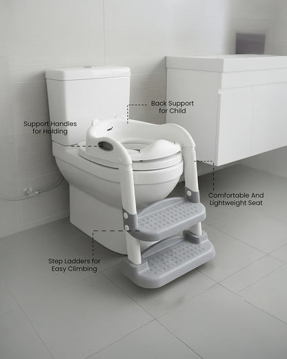 nuluv Step Ladder Kids Potty Seat-With Cushion Comfortable Seat & Large Grip Handle-12M+-Grey