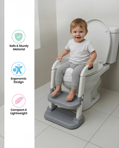 nuluv Step Ladder Kids Potty Seat-With Cushion Comfortable Seat & Large Grip Handle-12M+-Grey