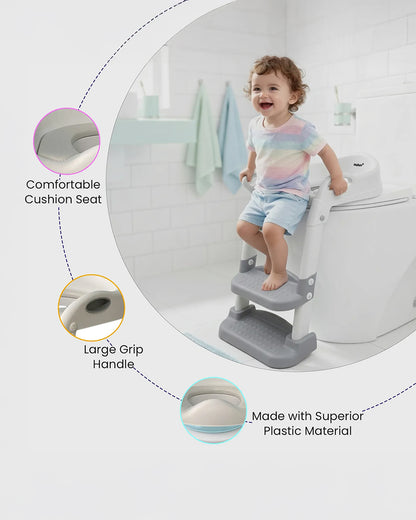nuluv Step Ladder Kids Potty Seat-With Cushion Comfortable Seat & Large Grip Handle-12M+-Grey