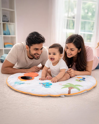 nuluv Jungle Jamboree Activity Playmat-With Mirror, Crinkle & Squeaker-Soft & Breathable-2M+
