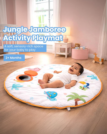 nuluv Jungle Jamboree Activity Playmat-With Mirror, Crinkle & Squeaker-Soft & Breathable-2M+