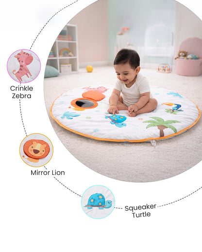 nuluv Jungle Jamboree Activity Playmat-With Mirror, Crinkle & Squeaker-Soft & Breathable-2M+