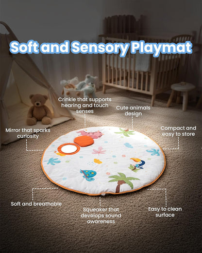 nuluv Jungle Jamboree Activity Playmat-With Mirror, Crinkle & Squeaker-Soft & Breathable-2M+