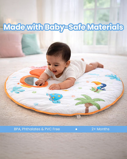 nuluv Jungle Jamboree Activity Playmat-With Mirror, Crinkle & Squeaker-Soft & Breathable-2M+