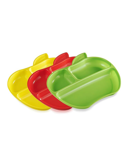 Munchkin Lil' Apple Shaped Plates-Divided Sections-BPA Free-Pack of 3-Multicolor-For Feeding Infants