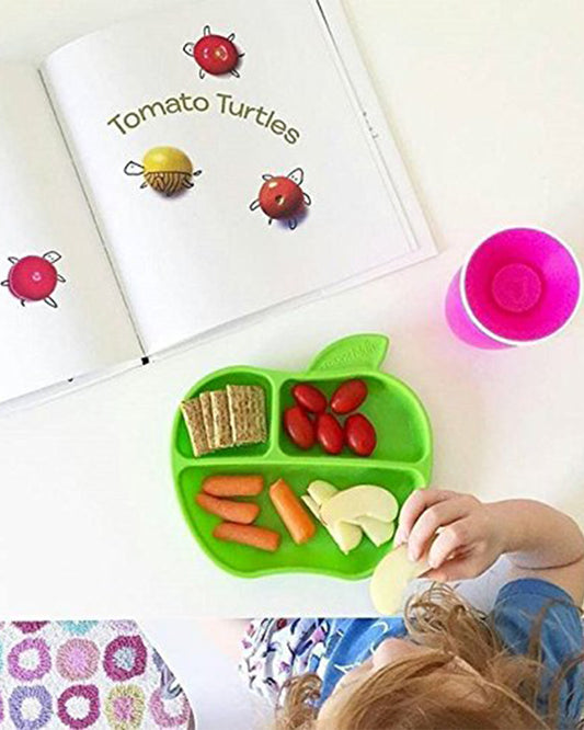 Munchkin Lil' Apple Shaped Plates-Divided Sections-BPA Free-Pack of 3-Multicolor-For Feeding Infants