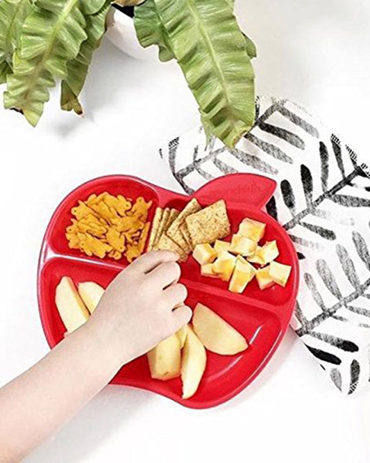 Munchkin Lil' Apple Shaped Plates-Divided Sections-BPA Free-Pack of 3-Multicolor-For Feeding Infants