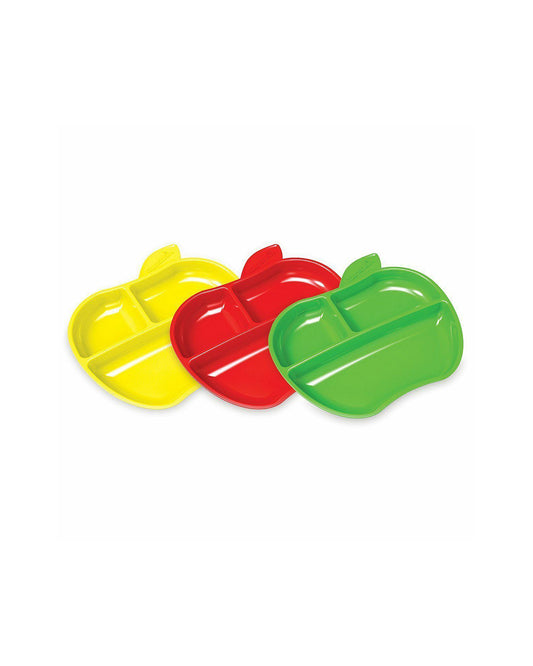 Munchkin Lil' Apple Shaped Plates-Divided Sections-BPA Free-Pack of 3-Multicolor-For Feeding Infants