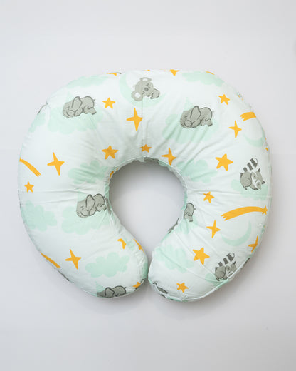 Aariro Organic Cotton Nursing Pillow-100% Cotton Cover-Elephant & Raccoon-For Nursing