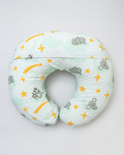 Aariro Organic Cotton Nursing Pillow-100% Cotton Cover-Elephant & Raccoon-For Nursing