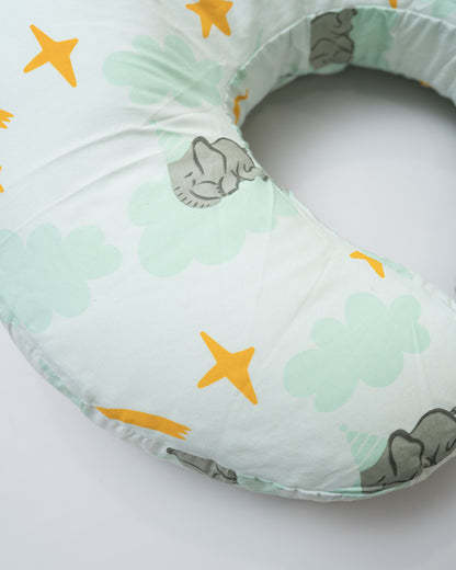 Aariro Organic Cotton Nursing Pillow-100% Cotton Cover-Elephant & Raccoon-For Nursing