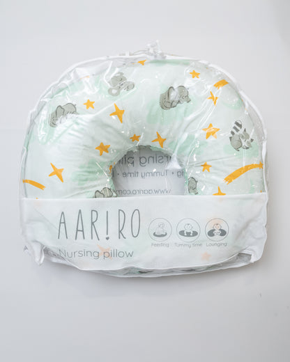 Aariro Organic Cotton Nursing Pillow-100% Cotton Cover-Elephant & Raccoon-For Nursing