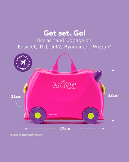 Trunki Trixie Trolley Bag-Ride on Suitcase-With 18 Litres Capacity-With Tow & Carry Strap