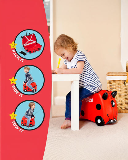 Trunki Harley Ladybug Trolley Bag-Ride on Suitcase-With 18 Litres Capacity-With Tow & Carry Strap