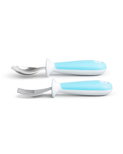 Munchkin Raise Spoon & Fork Set-Germ Protection-Easy Grip Handles-Blue-For Infants