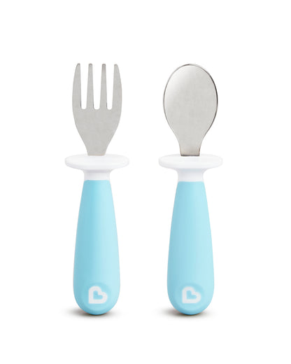 Munchkin Raise Spoon & Fork Set-Germ Protection-Easy Grip Handles-Blue-For Infants