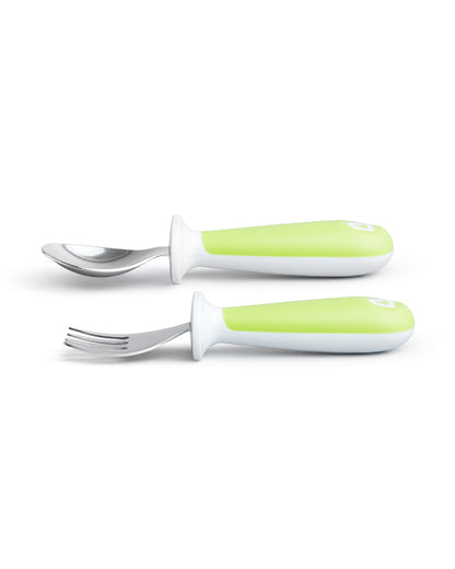 Munchkin RaiseTM Spoon & Fork Set-Germ Protection-Easy Grip Handles-Green-For Infants