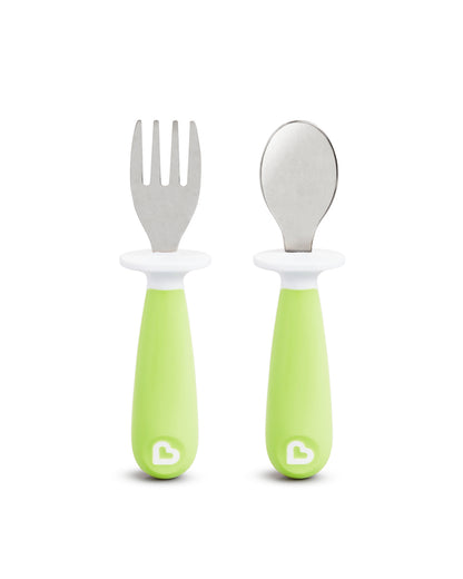 Munchkin RaiseTM Spoon & Fork Set-Germ Protection-Easy Grip Handles-Green-For Infants