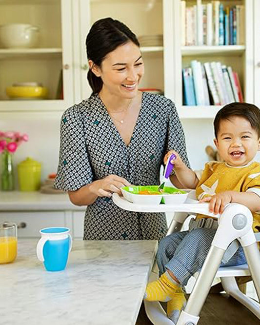 Munchkin Raise Spoon & Fork Set-Germ Protection-Easy Grip Handles-Purple-For Infants