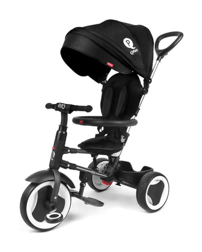 Qplay Rito Plus Trike-Compact Fold-Roll Like a Suitcase-Height Adjustable Parent Handle Bar-With Detachable Bag-For 10M to 6Y (Upto 25 Kg)-Black
