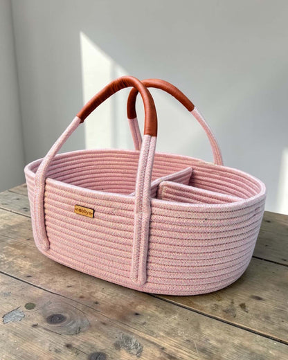 nobbys Diaper Caddy-Multi Compartment With 100% Organic Cotton-Pastel Pink