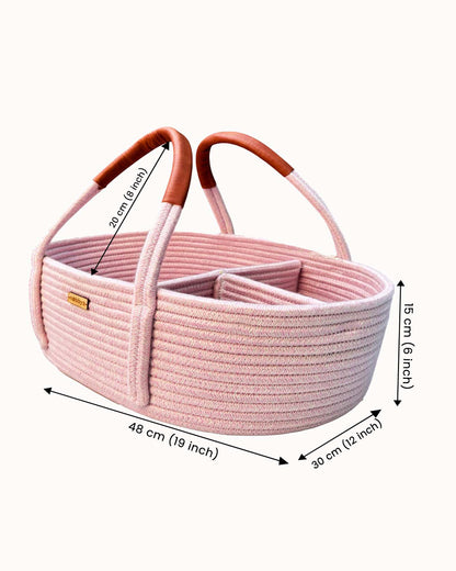 nobbys Diaper Caddy-Multi Compartment With 100% Organic Cotton-Pastel Pink