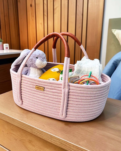 nobbys Diaper Caddy-Multi Compartment With 100% Organic Cotton-Pastel Pink