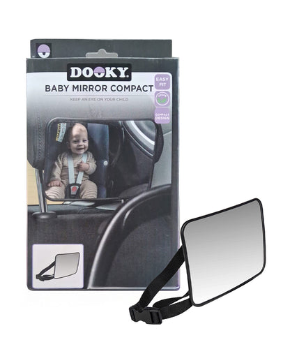 Dooky Baby Car Mirror Small-For Rear Facing Seat-360 Degrees Rotatable-Crash Tested Clear Convex View Car Mirror-Quick & Easy To Attach With Two Straps