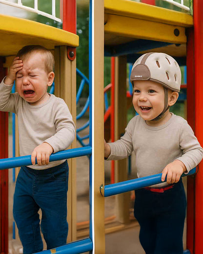 Dooky Baby Safety Helmet-With Adjustable Velcro Strap-Ventilation Holes For Added Comfort-Absorbs Impacts & Helps Prevent Bumps-For Indoor Use & Slippery Floors-For 6 to 24M-Beige