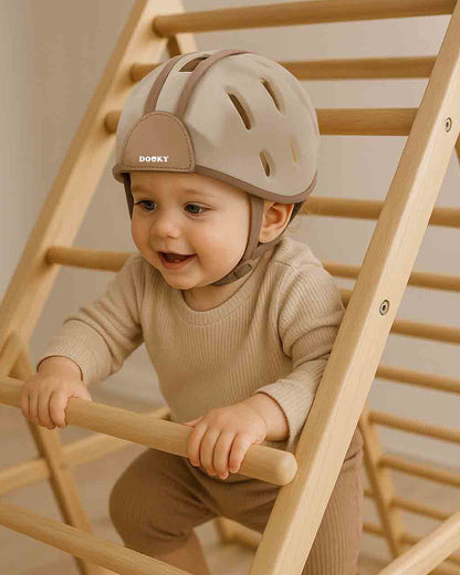 Dooky Baby Safety Helmet-With Adjustable Velcro Strap-Ventilation Holes For Added Comfort-Absorbs Impacts & Helps Prevent Bumps-For Indoor Use & Slippery Floors-For 6 to 24M-Beige
