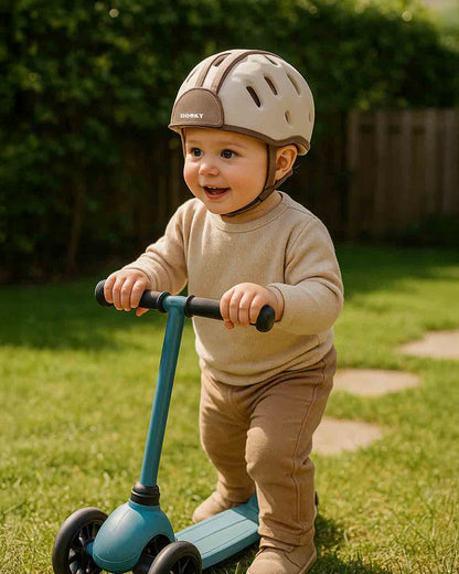 Dooky Baby Safety Helmet-With Adjustable Velcro Strap-Ventilation Holes For Added Comfort-Absorbs Impacts & Helps Prevent Bumps-For Indoor Use & Slippery Floors-For 6 to 24M-Beige