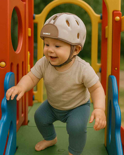 Dooky Baby Safety Helmet-With Adjustable Velcro Strap-Ventilation Holes For Added Comfort-Absorbs Impacts & Helps Prevent Bumps-For Indoor Use & Slippery Floors-For 6 to 24M-Beige