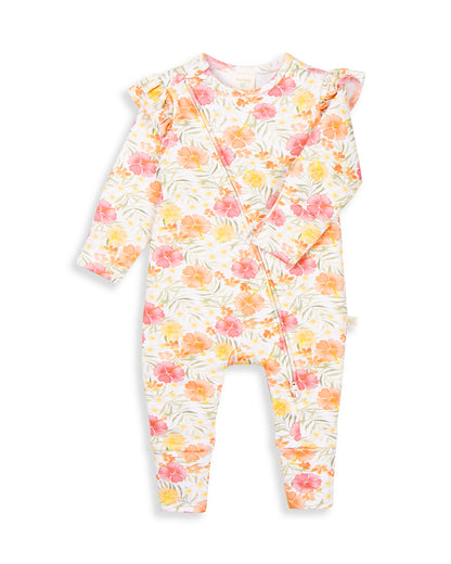 Tiny Twig Multicolor Sleepsuit-Hibiscus Print-Organic Cotton-For Infants