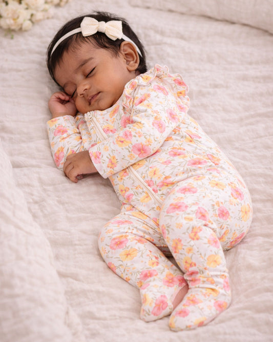 Tiny Twig Multicolor Sleepsuit-Hibiscus Print-Organic Cotton-For Infants