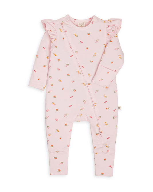 Tiny Twig Pastel Pink Sleepsuit-Printed-Organic Cotton-For Infants