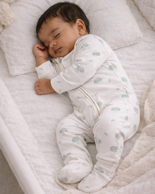 Tiny Twig White Sleepsuit-Wish Tree Print-Organic Cotton-For Infants