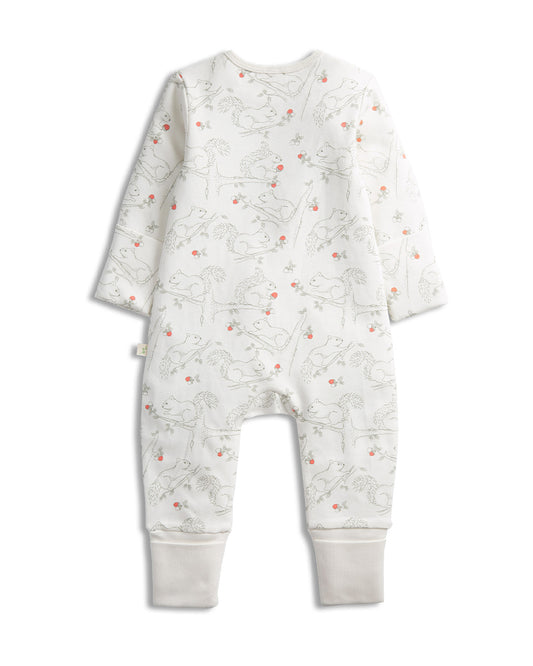 Tiny Twig White Sleepsuit-Squirrel Print-Organic Cotton-For Infants