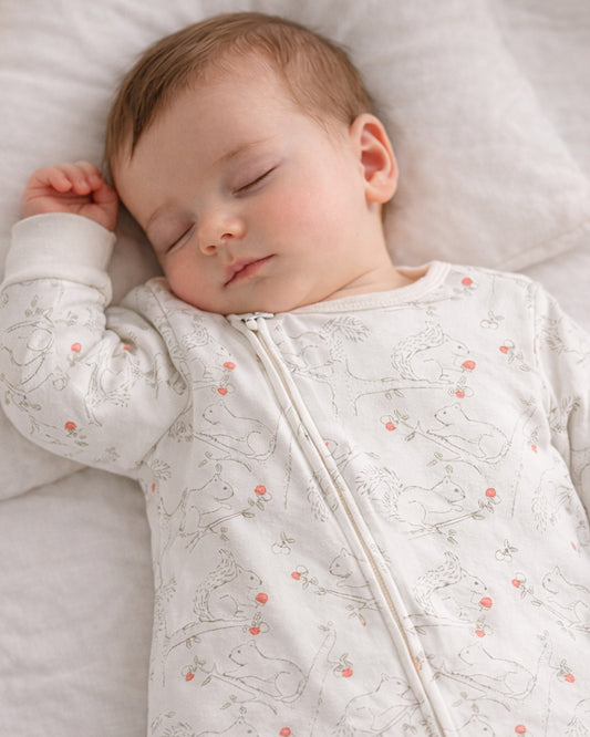 Tiny Twig White Sleepsuit-Squirrel Print-Organic Cotton-For Infants