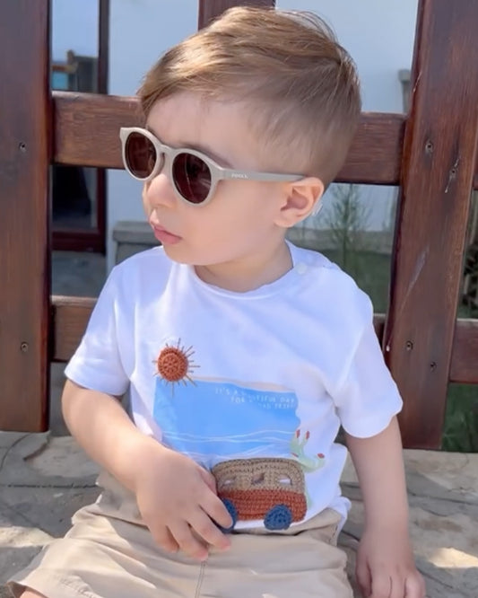 Dooky Aruba Taupe Sunglasses-UV 400 Protection & Polarized Lens-Detachable Strap-For Infants