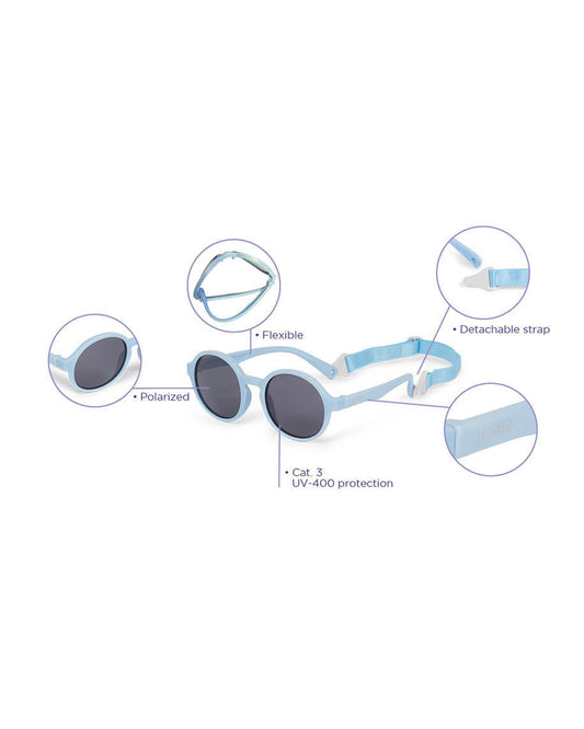 Dooky Fiji Blue Sunglasses-UV 400 Protection & Polarized Lens-Detachable Strap-For Infants