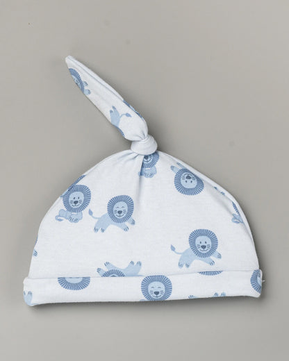 BeeLittle Blue & White Cap, Booties & Mittens Set-Lion Print-Cotton-For Infants